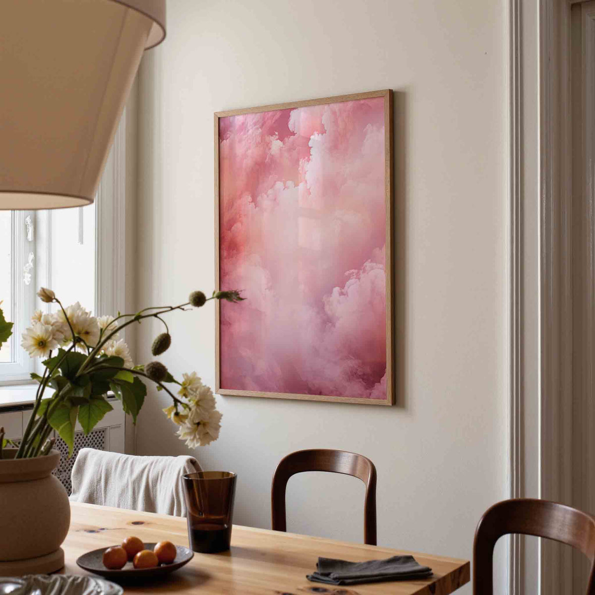 Roze wolken – kunst en design poster in portret formaat