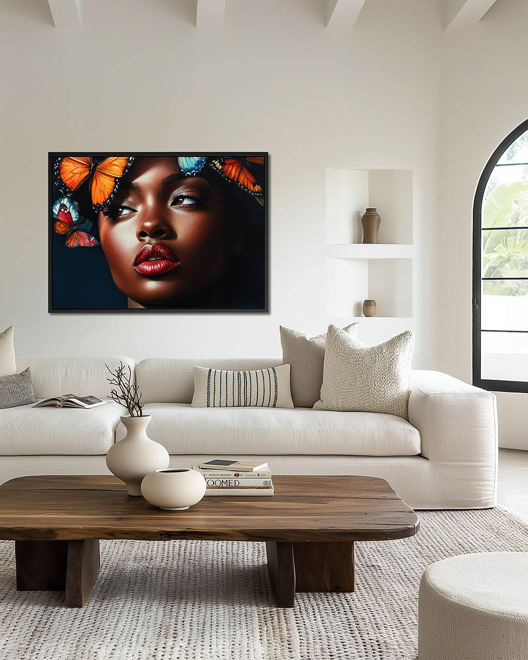 Vlinders en portret – wanddecoratie in interieur