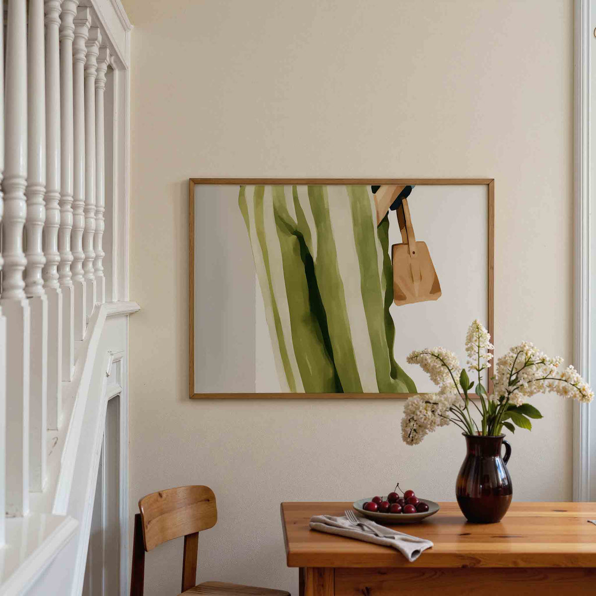 Gestreepte broek en tas – liggende illustratie poster als wanddecoratie