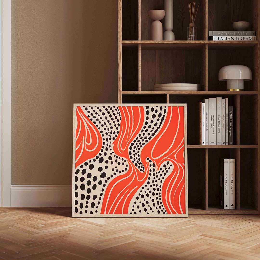 Golvende stippen – kleurrijke vierkante wanddecoratie van WallArtistic