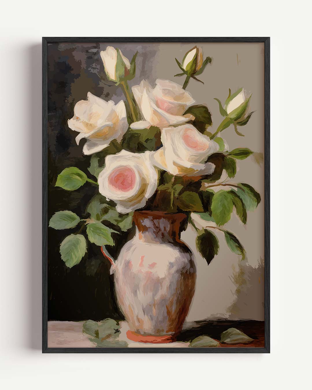 Elegante Witte Rozen in Vaas – bloemen portret poster als wanddecoratie