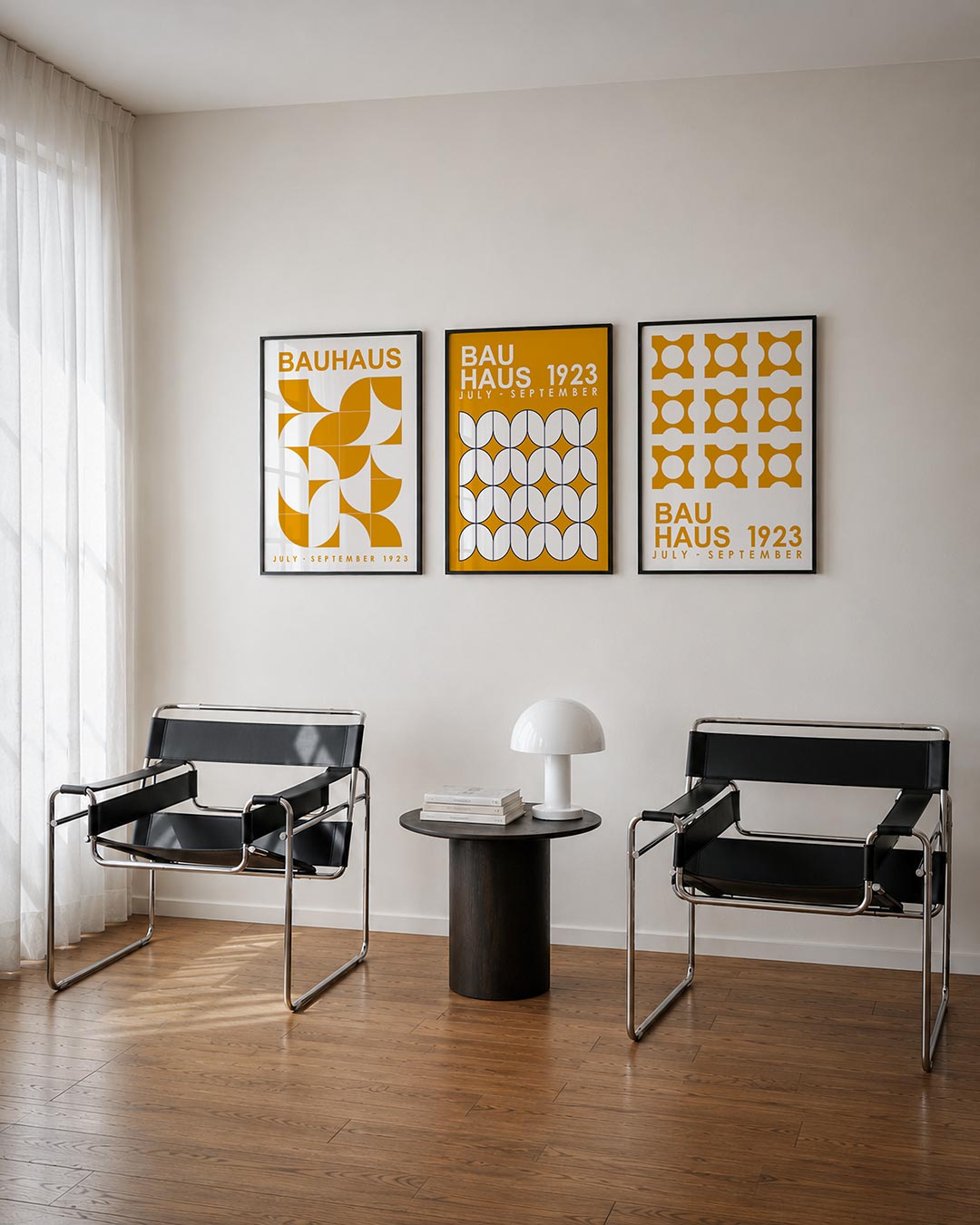 Vorm en kleur posterset – derde productweergave – deze posterset in drie delen toont een speelse combinatie van oranje en