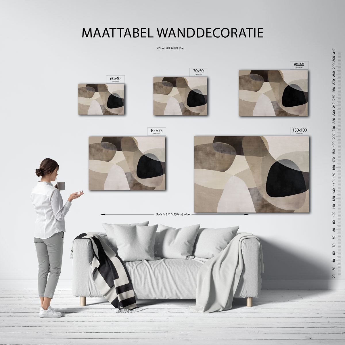 Organische vormen compositie – Rustige – moderne liggende wandkunst