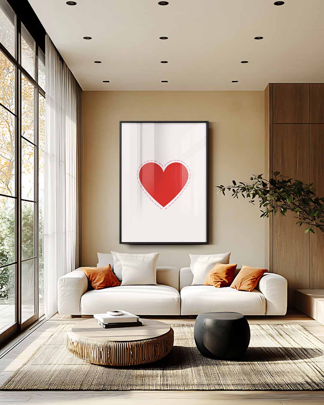 Rood Hart met Liefdevolle Rand – staand kunstwerk voor modern interieur