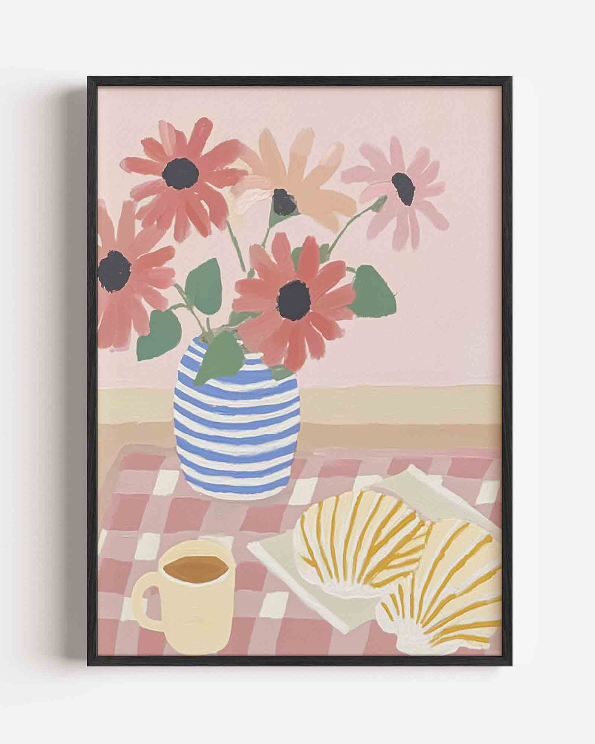 Bloemen en ontbijt – pastel portret poster als wanddecoratie
