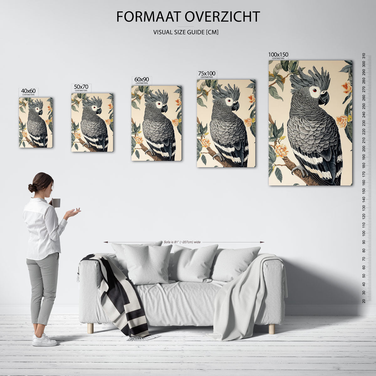 Papegaai en bloemen – staand wanddecoratie kunstwerk