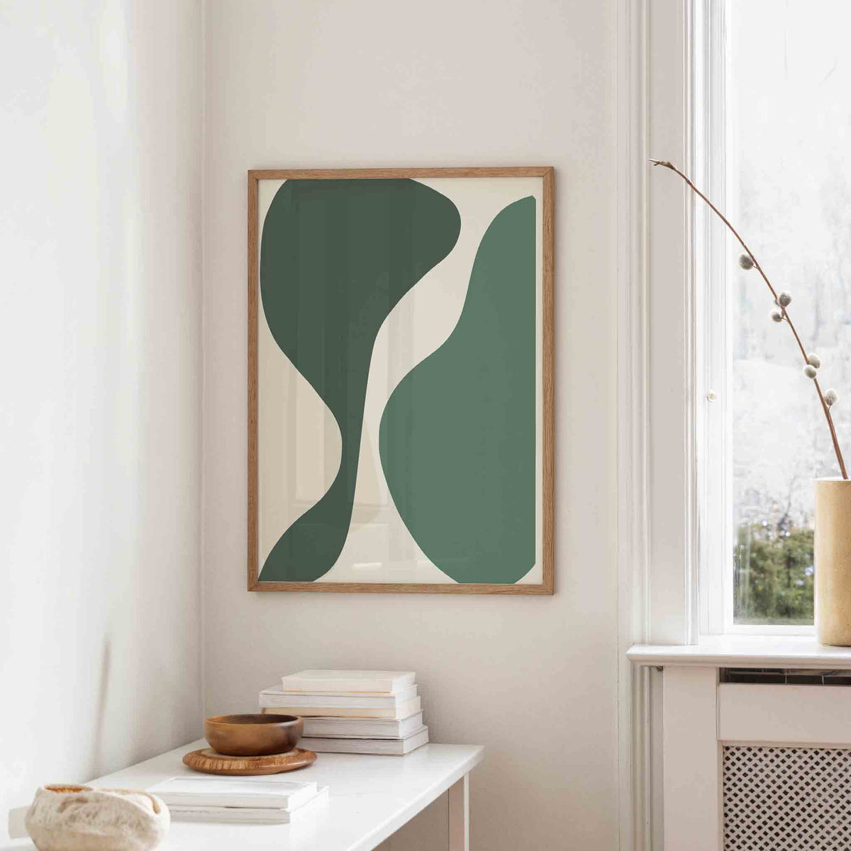 Abstracte groene vormen – staande hedendaagse wanddecoratie van WallArtistic