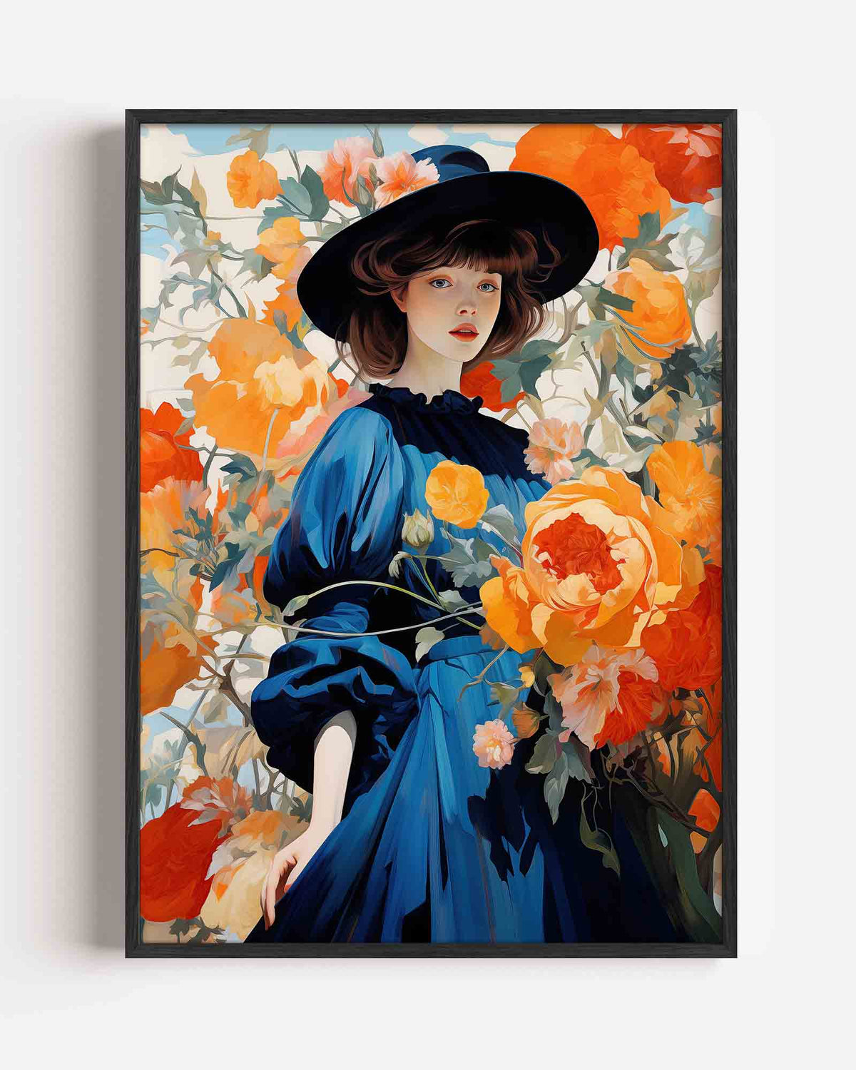 Vrouw met bloemen – botanische portret poster als wanddecoratie