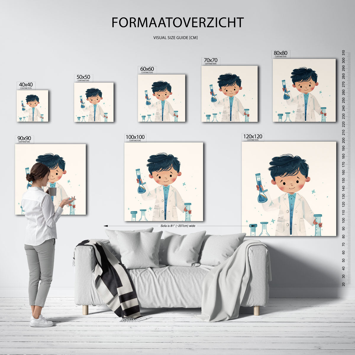 Jonge wetenschapper – vierkante muurposter voor de kinderkamer