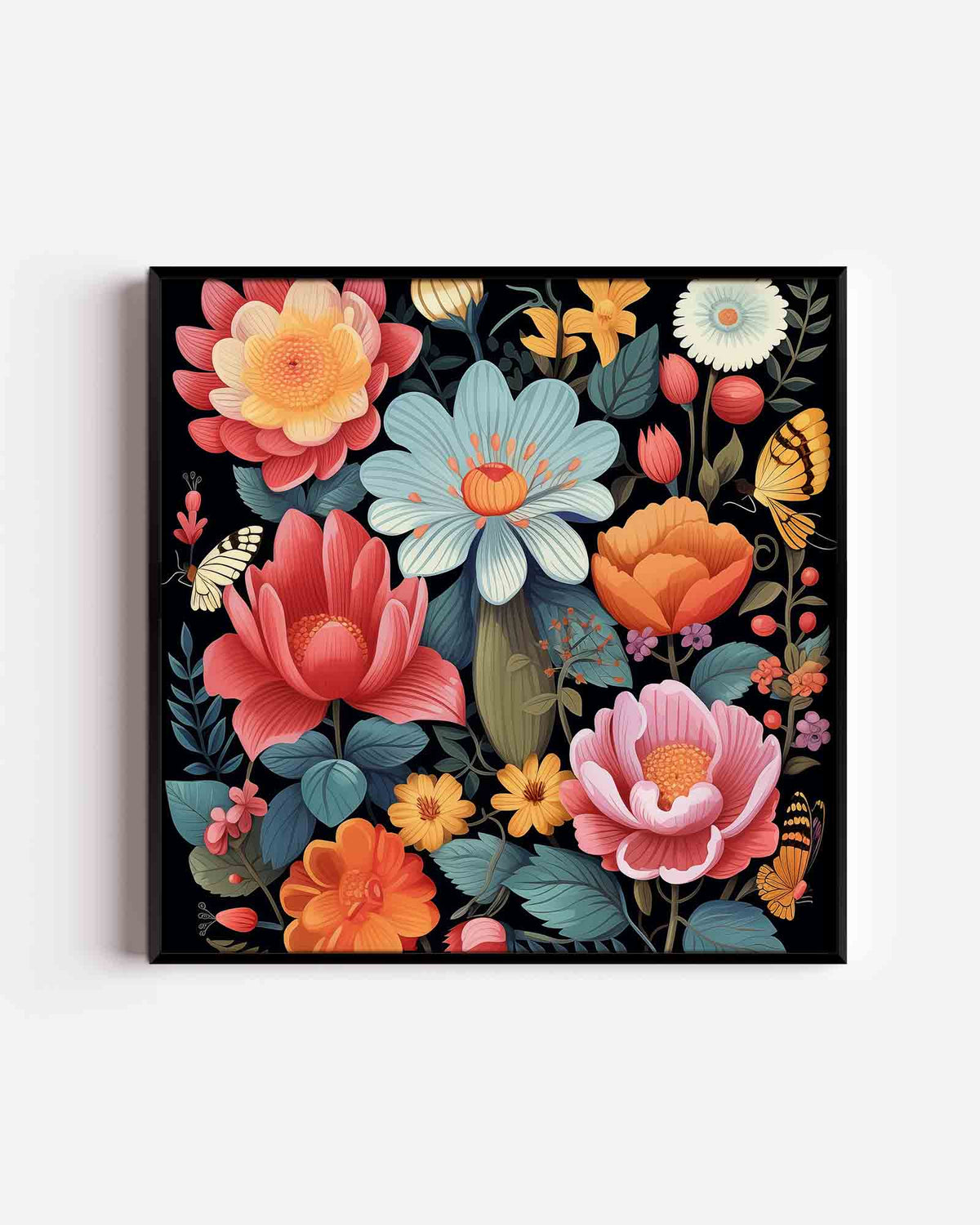 Bloemen en vlinders – vierkante kinderposter als wanddecoratie
