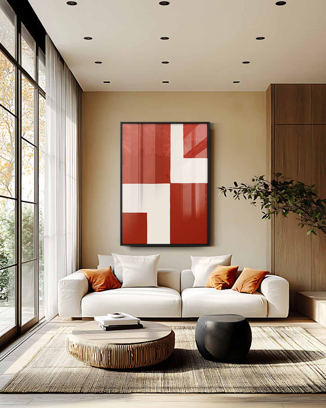 Abstract Rood-Blok Kunstwerk – staande wandkunst voor woonkamer of interieur