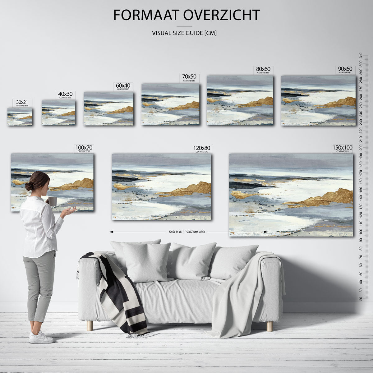 Gouden en grijze landschapsweergave – liggende muurposter met abstracte vormen