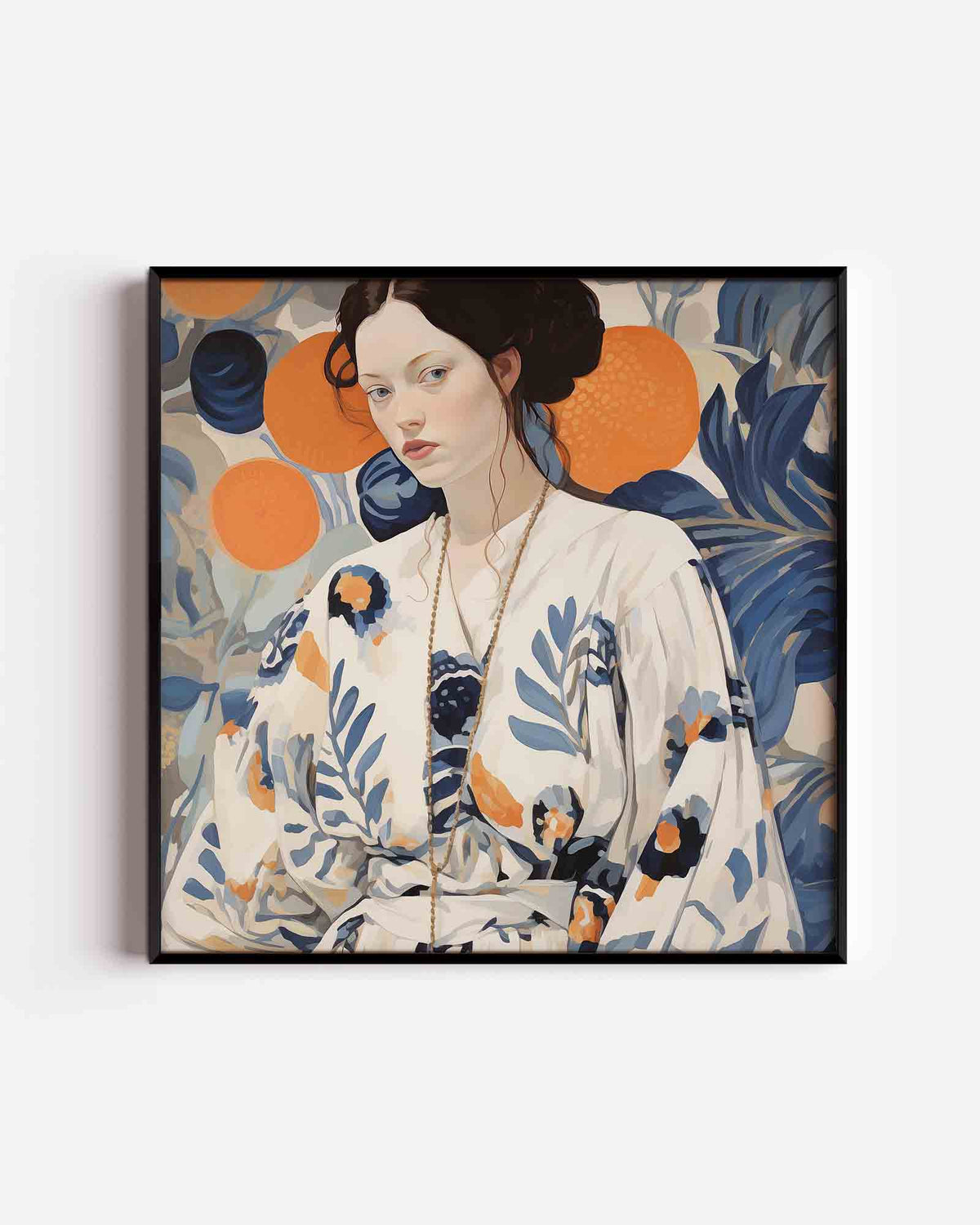 Vrouw met bloemenpatroon – design vierkante poster als wanddecoratie