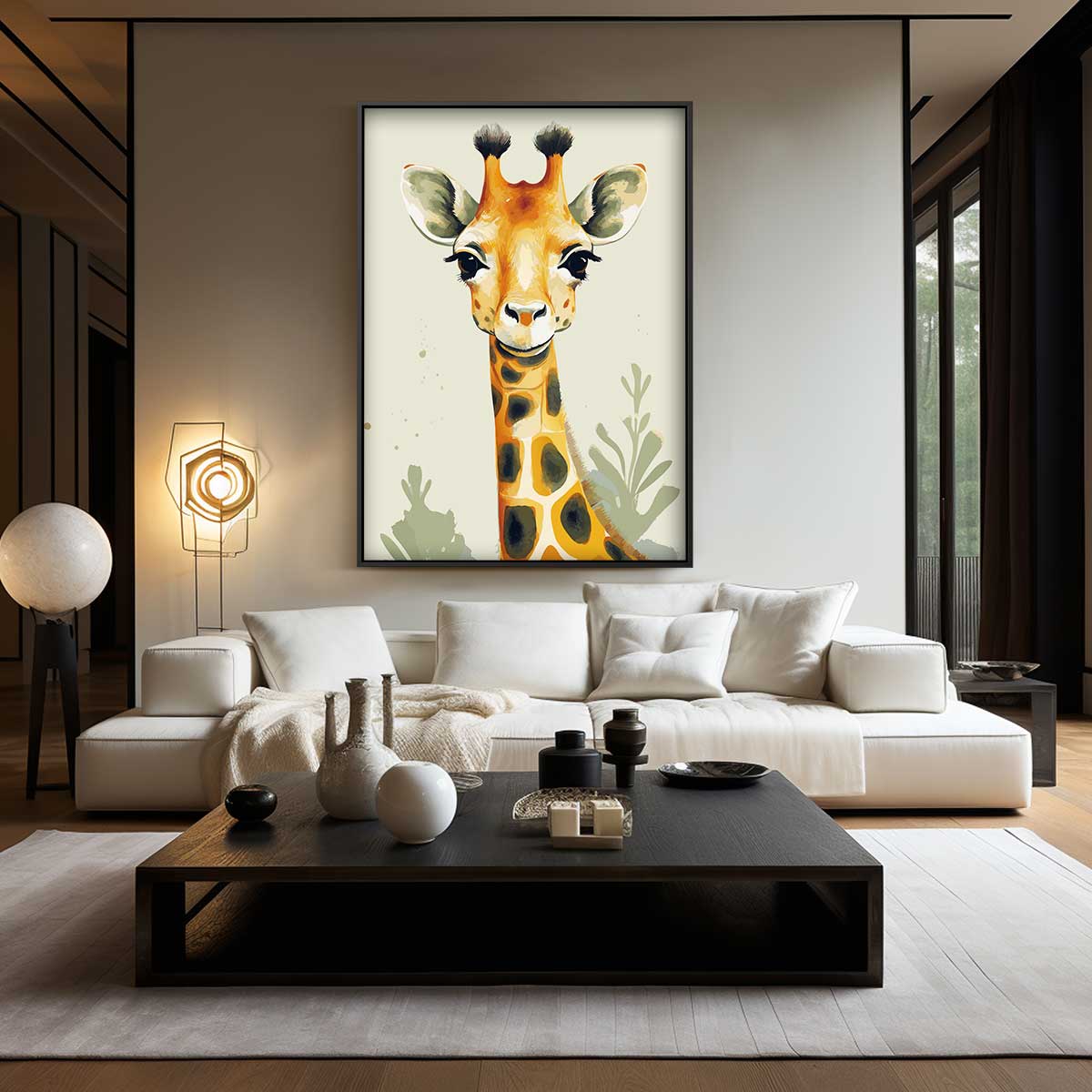 Vrolijke Giraffe Portret – canvas wanddecoratie in portret formaat