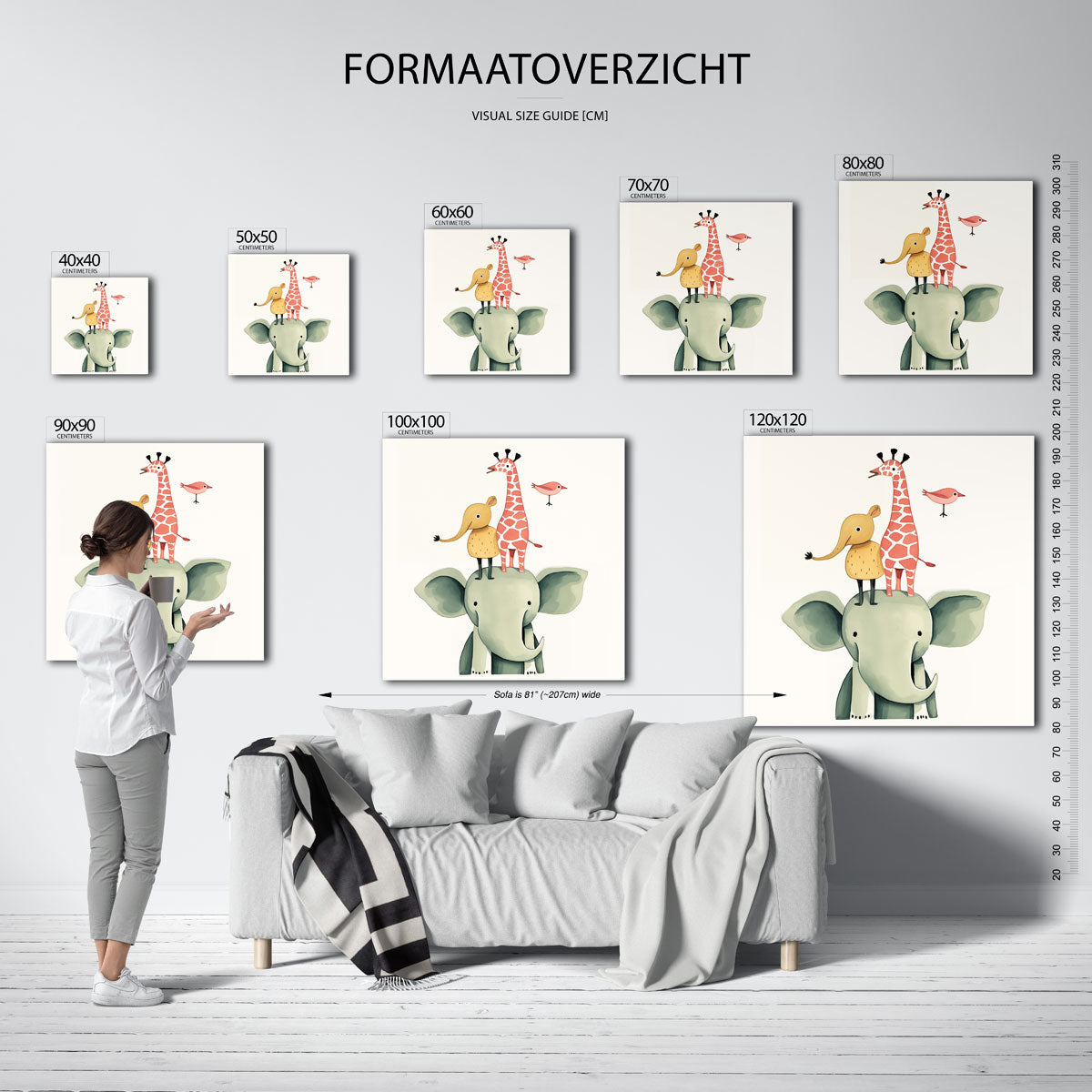 Dierenstapel – vierkante muurposter voor de kinderkamer