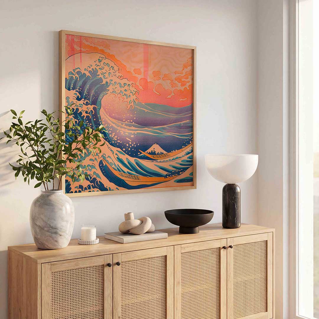 Golven en boten – illustratie poster in vierkant formaat