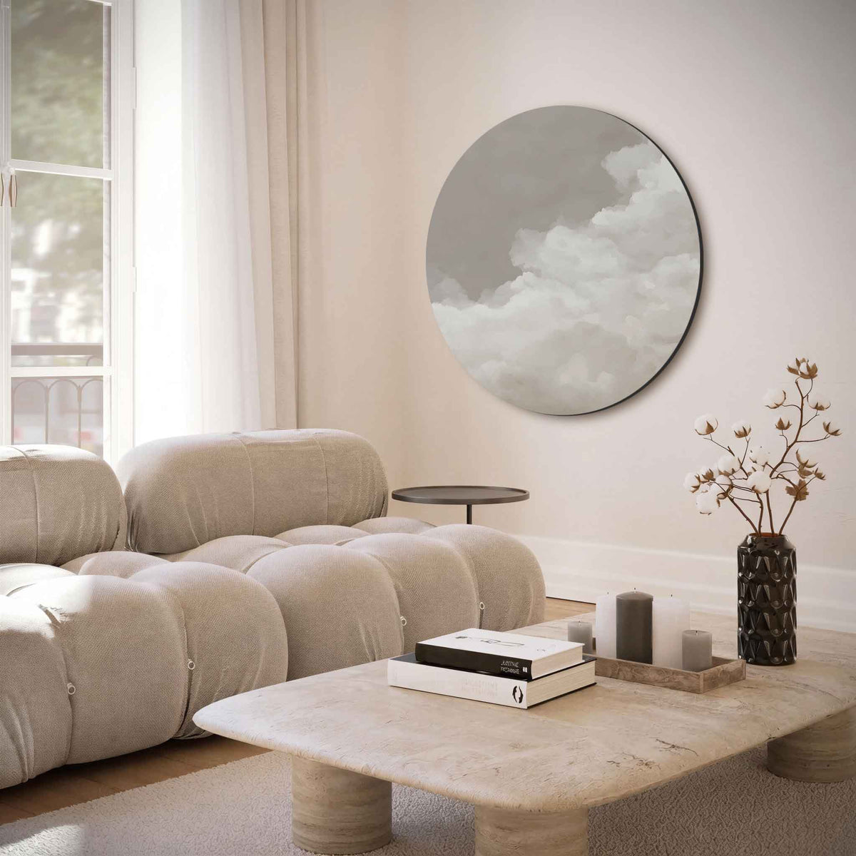 Wolkenlandschap – muurcirkel met abstracte texturen voor aan de muur