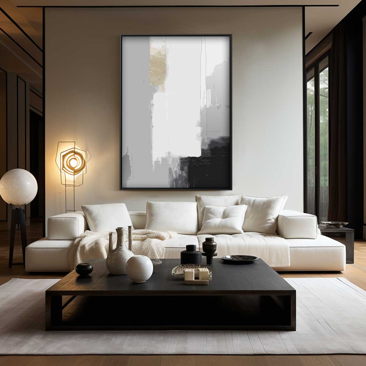 Abstracte Grijze Compositie – modern portret kunstwerk van WallArtistic