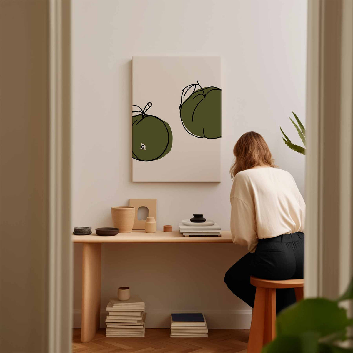 Twee Groene Vruchten Kunstafdruk – kunstwerk met zwarte baklijst