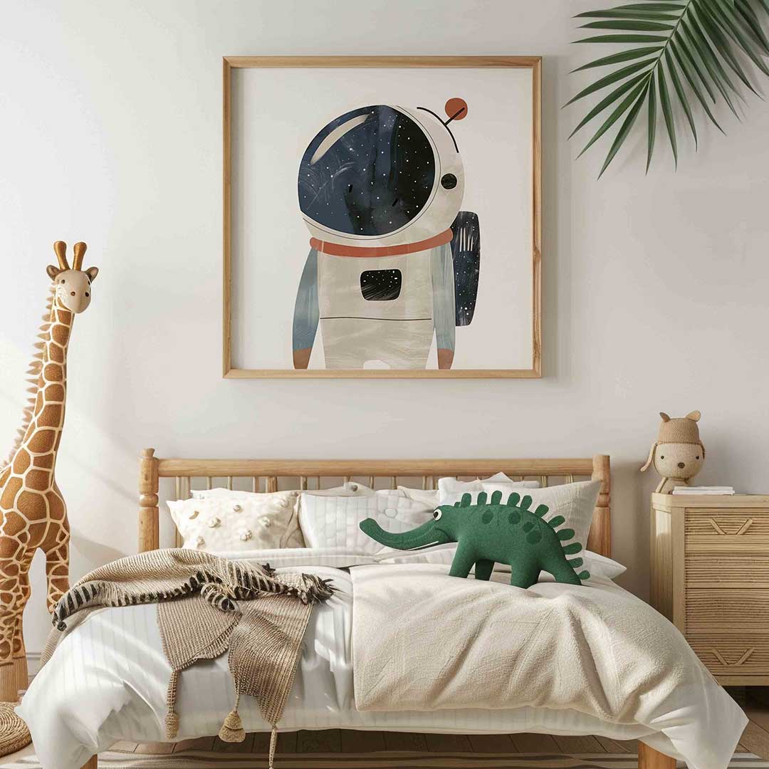 Astronaut met helm – vierkante kinderkamer wanddecoratie van WallArtistic