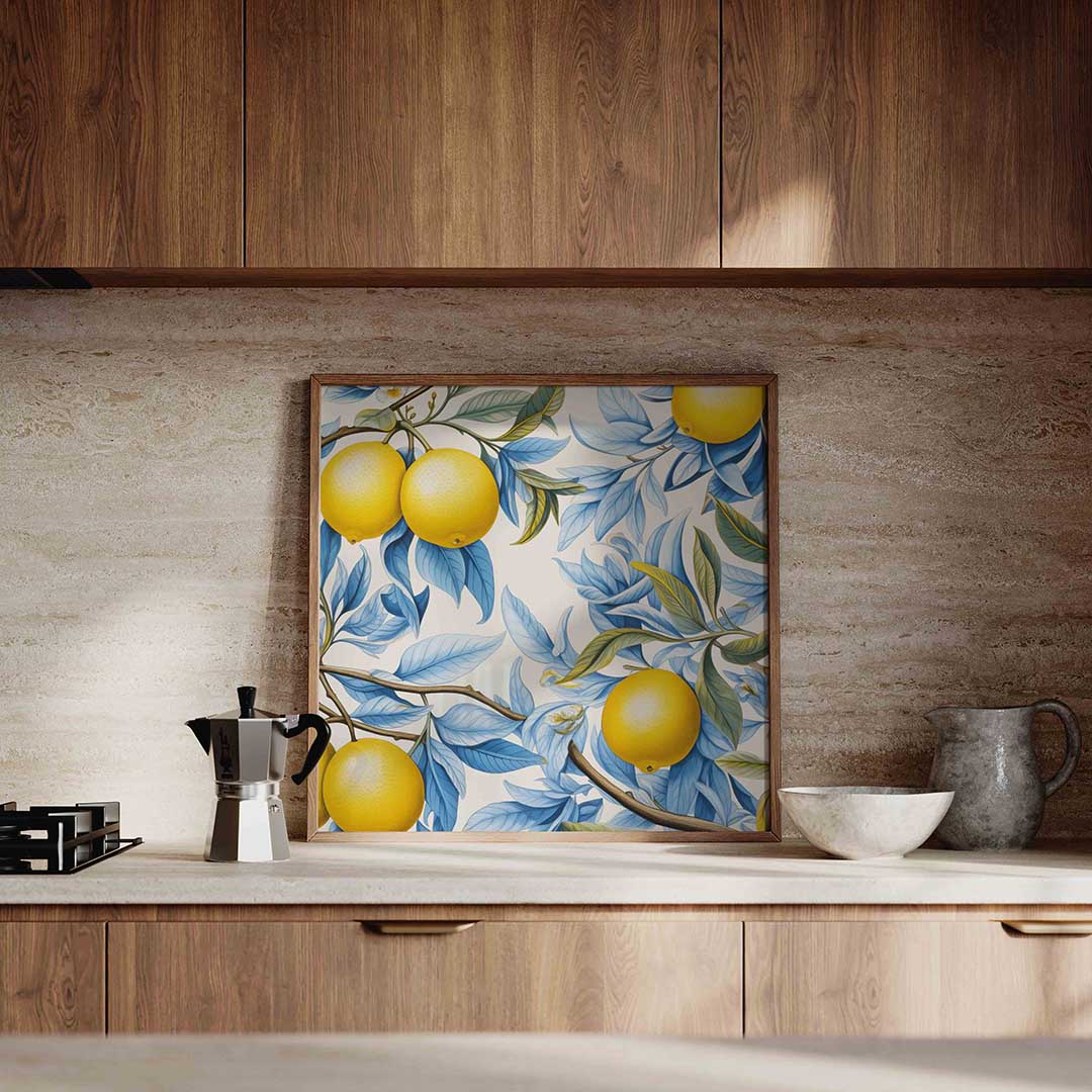 Citroenen en bladeren – culinaire wandkunst als vierkante poster