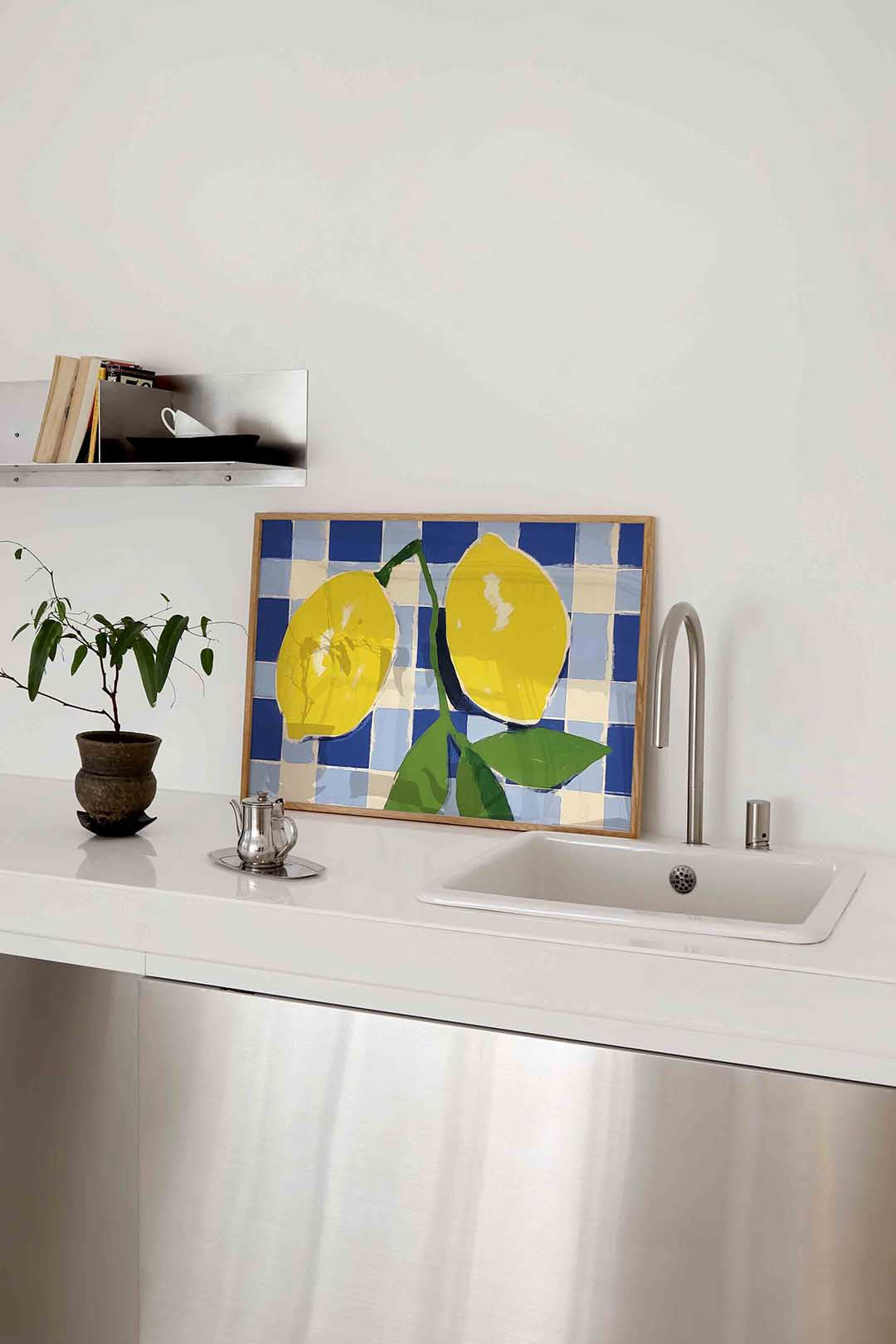 Citroenen op blauw wit – keukenposter in liggend formaat