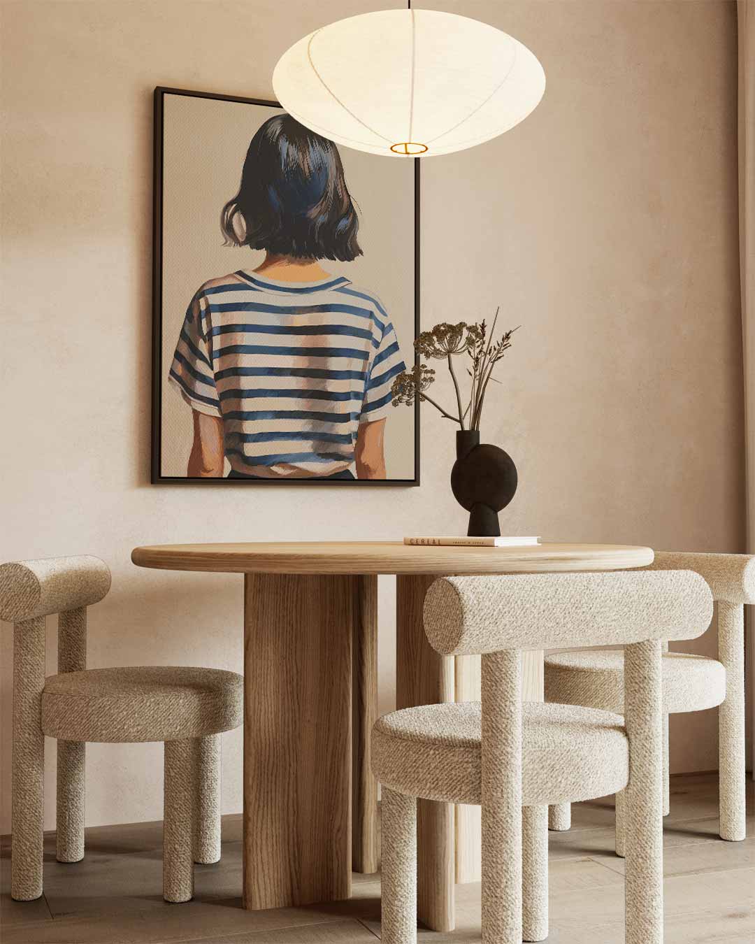 Strepen en Stille Reflectie – canvas wanddecoratie in portret formaat