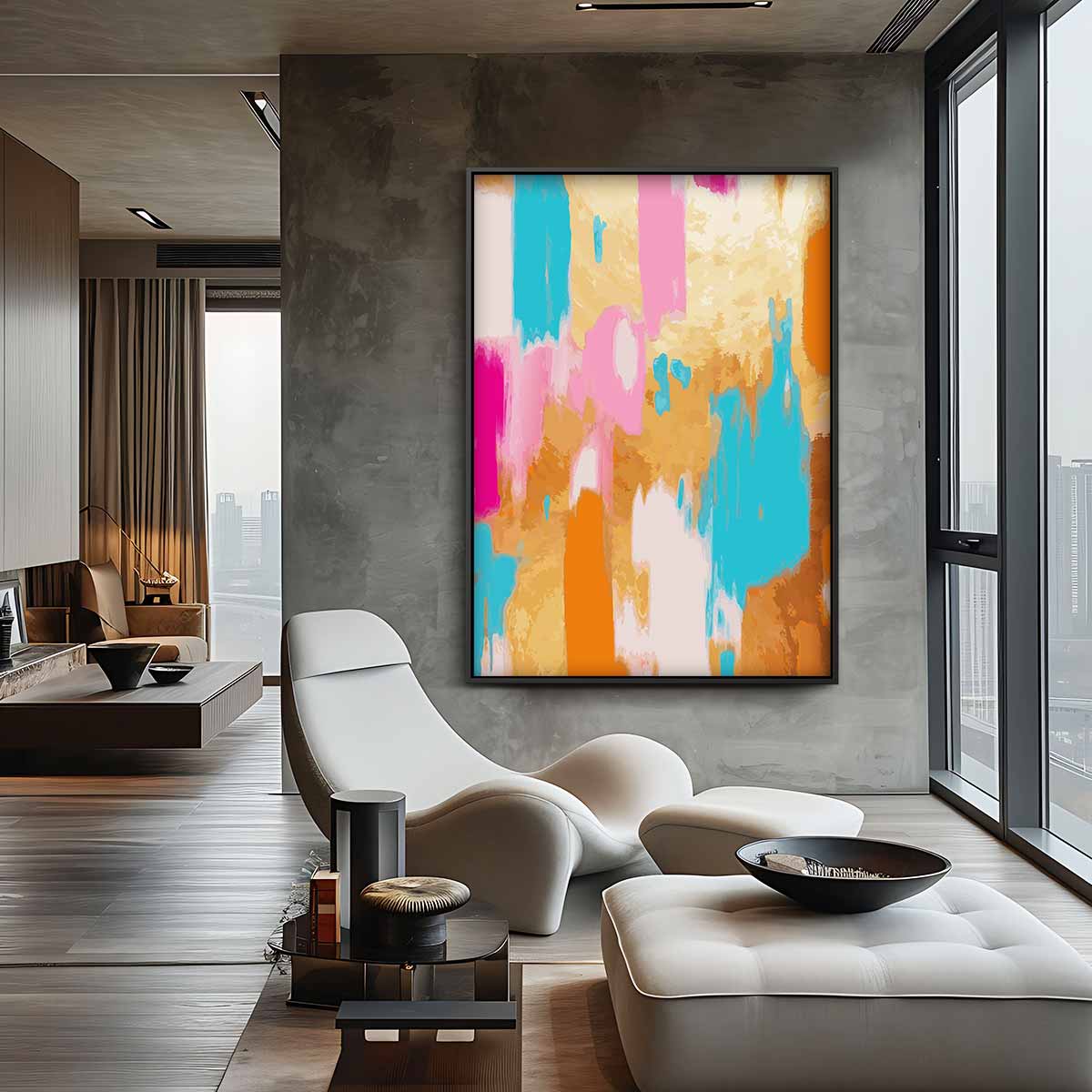 Kleurenexplosie Abstract Schilderij – canvas wanddecoratie in portret formaat