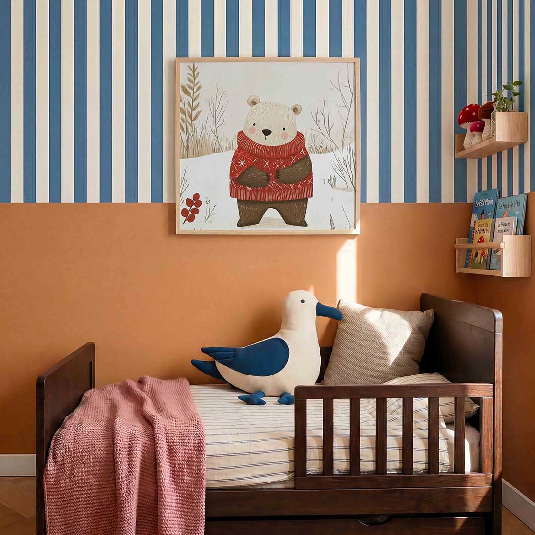 Beer met rode trui – kids poster in vierkant formaat