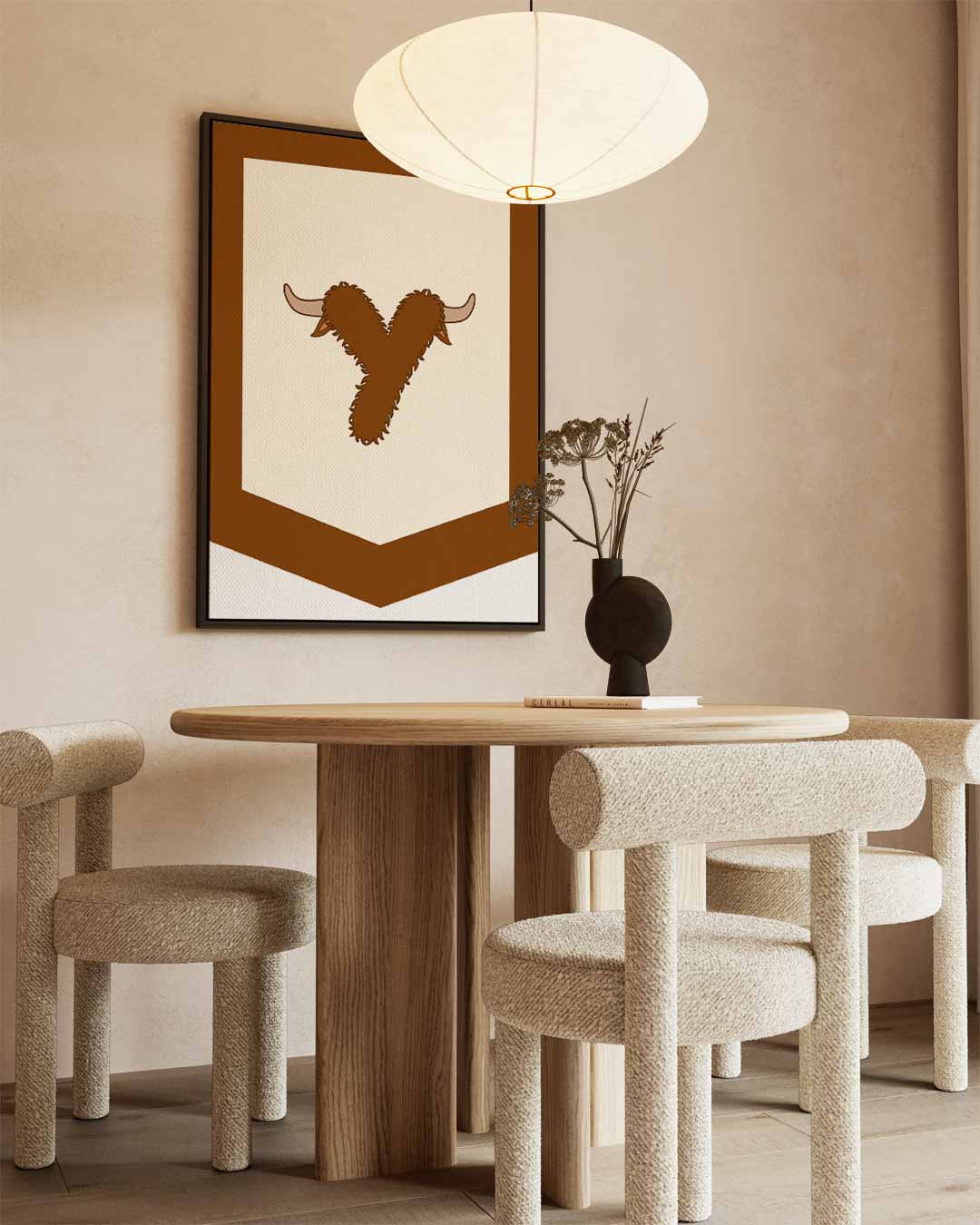 Speelse Stier Decoratie – kunstwerk met zwarte baklijst