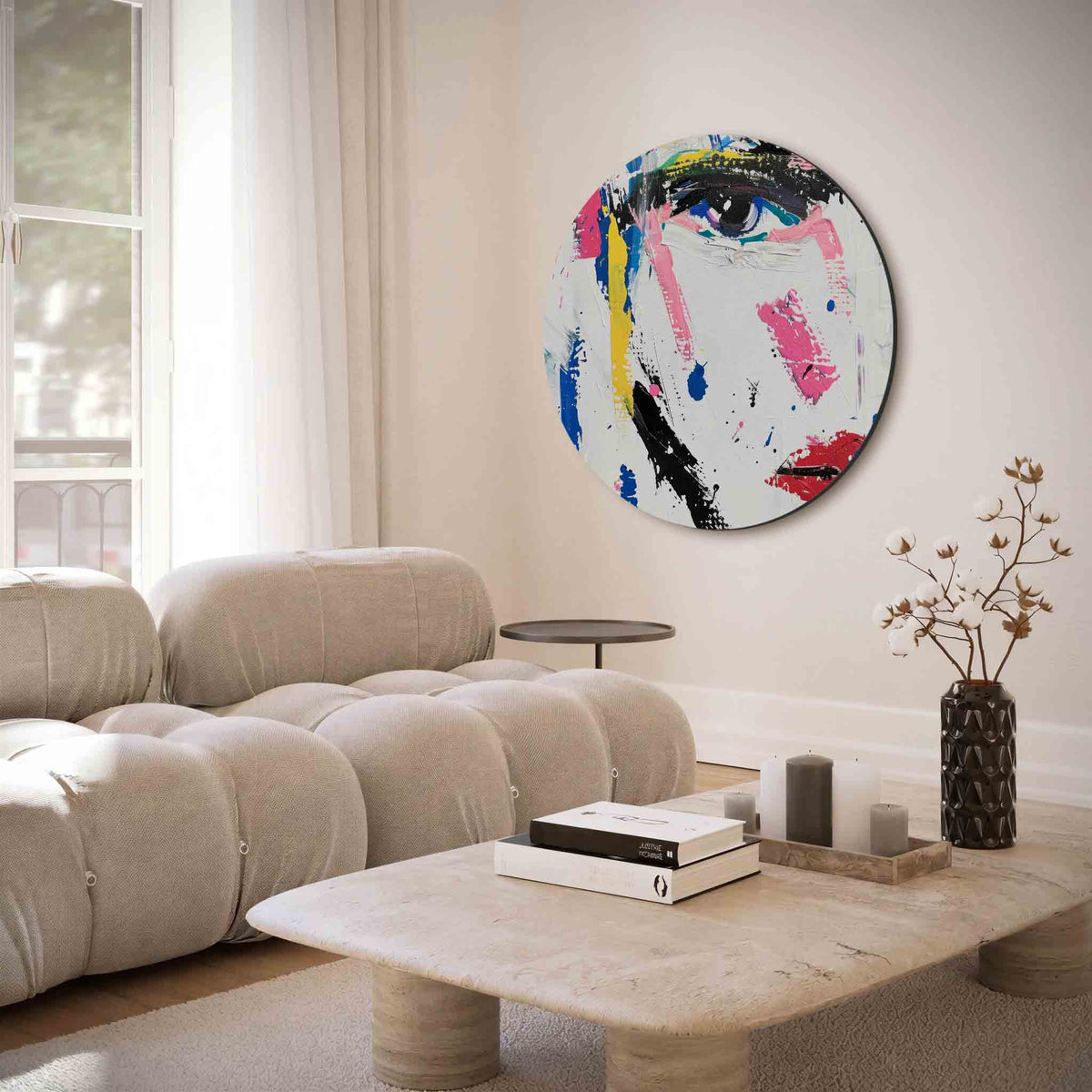 Abstracte gezichtsdetails – muurcirkel met abstracte texturen voor aan de muur