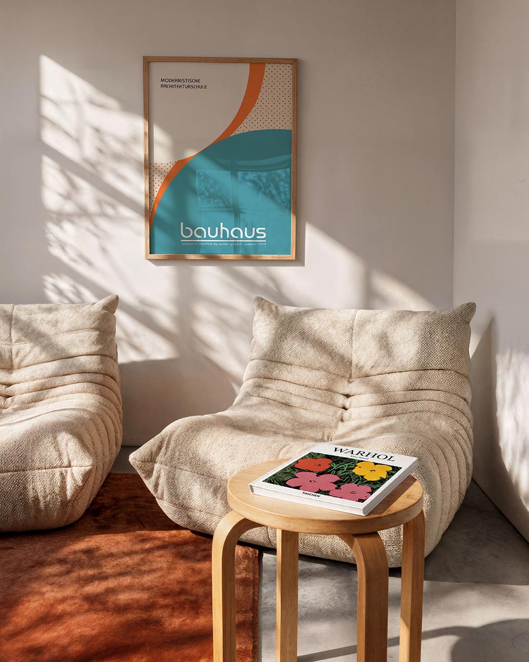 Kleurrijke vlakverdeling – geometrische Bauhaus poster in staand formaat