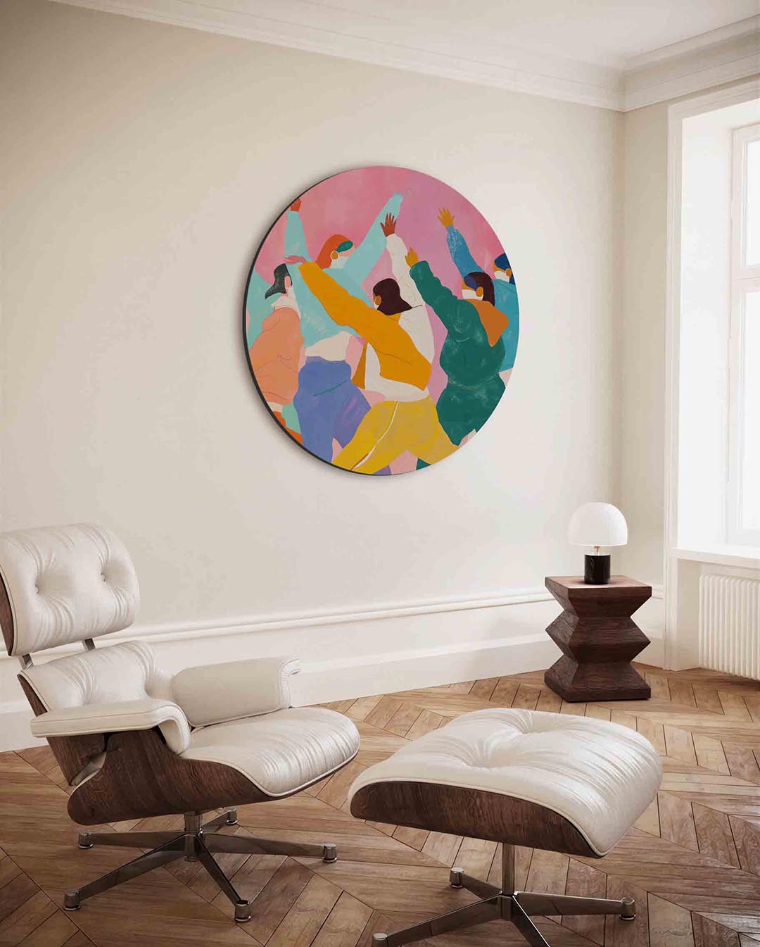 Dansende figuren – moderne ronde wanddecoratie van WallArtistic