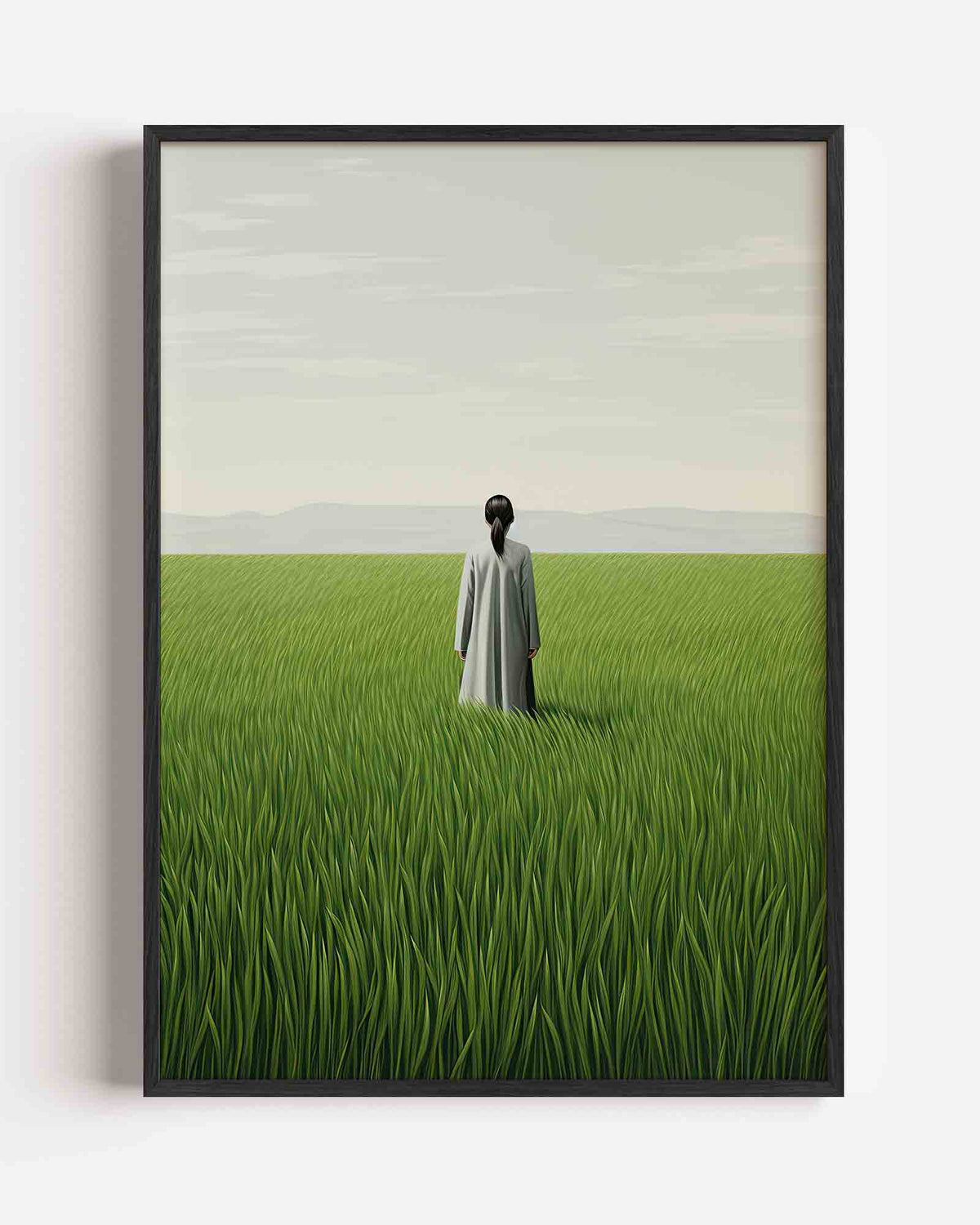 Persoon in groen veld – kleurrijke illustratie portret poster als wanddecoratie