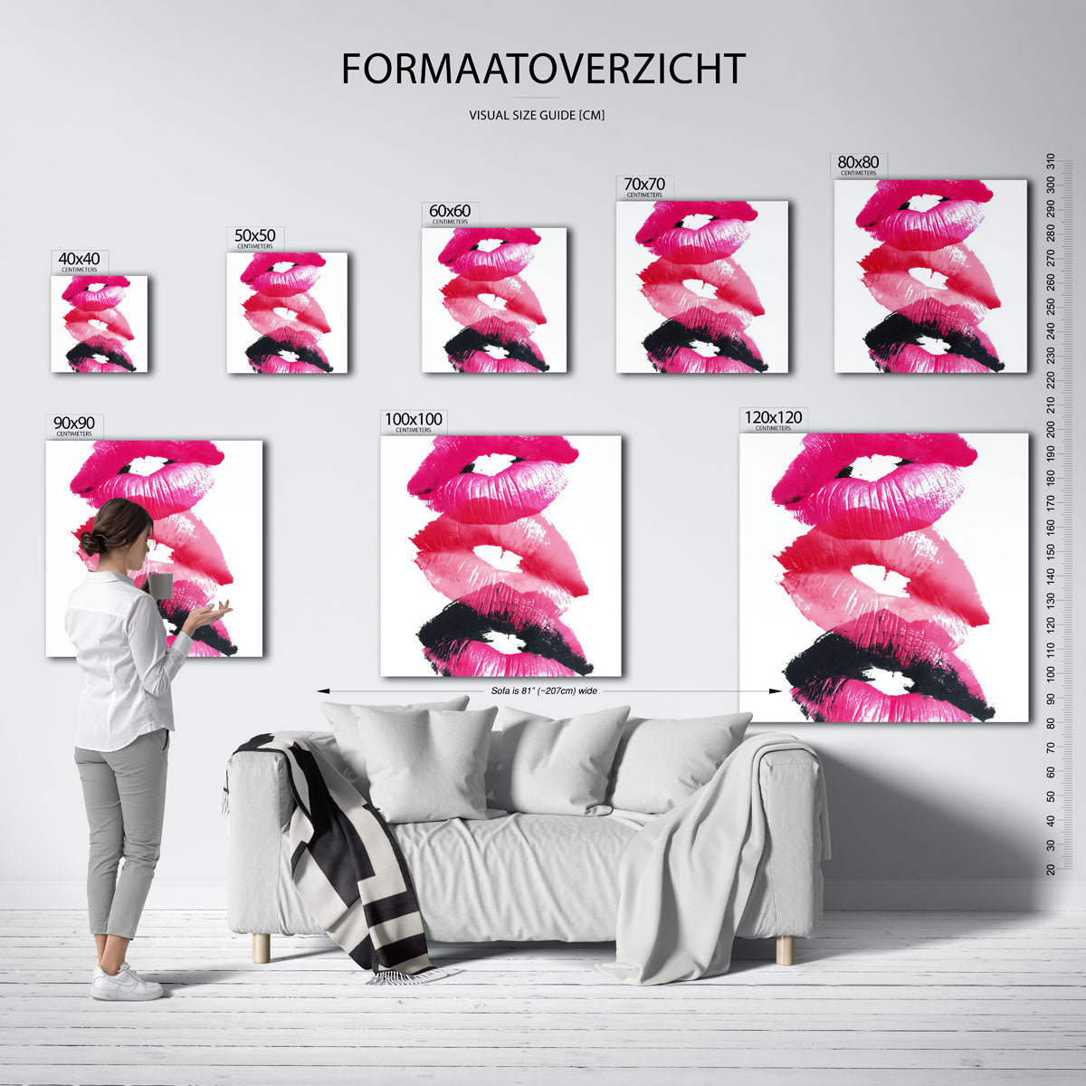 Lippenafdrukken – kleurrijke vierkante muurposter in Pop Art stijl