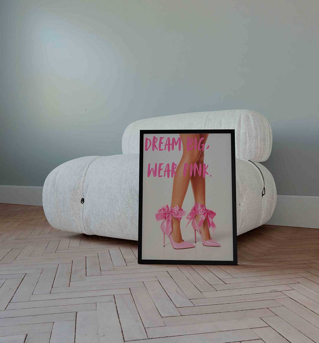 Roze hakken met strik – Pop Art wandkunst als portret poster