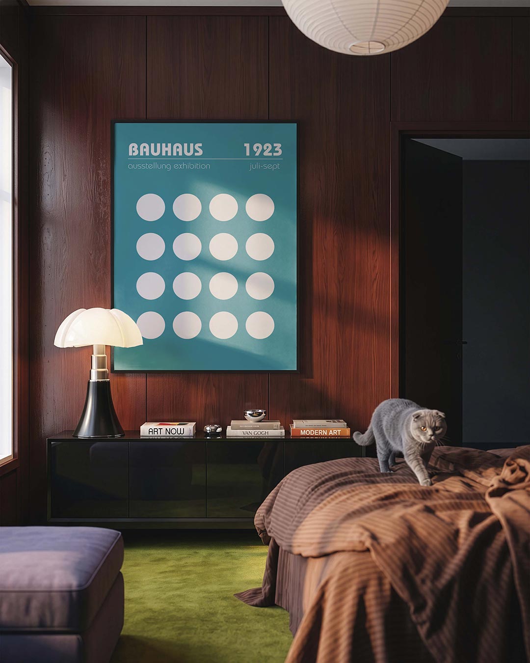 Cirkelpatroon blauw – geometrische Bauhaus poster in staand formaat