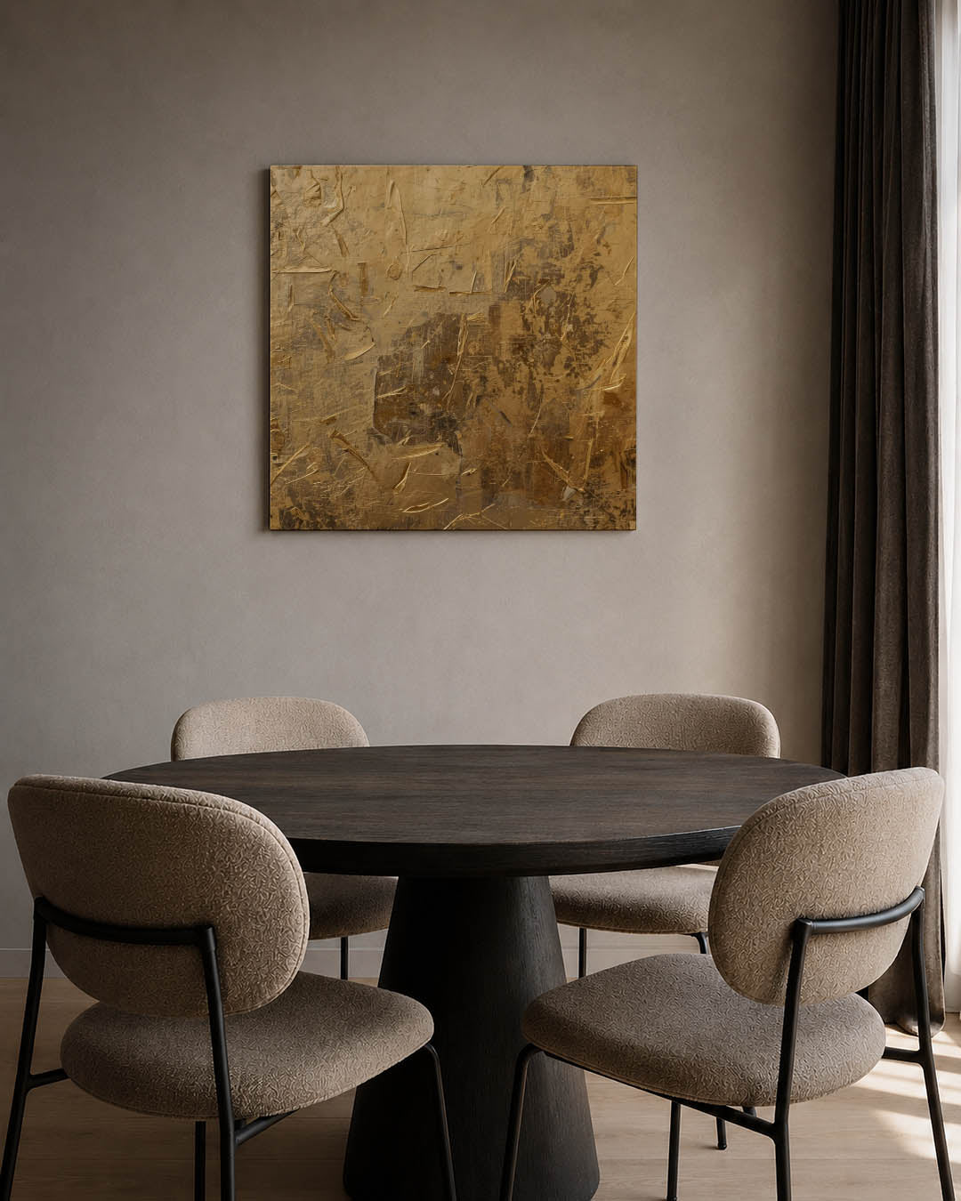 Gelaagde textuur compositie kunstwerk – tweede productweergave – dit werk toont een dynamische mix van beige en bruin tinten