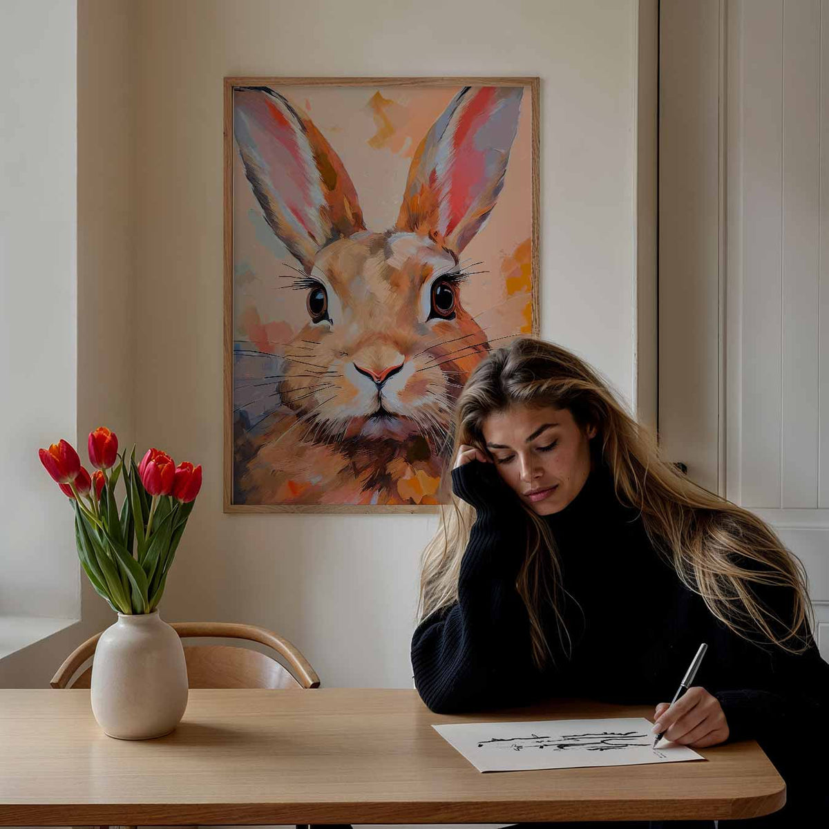Vrolijke Konijn Portret – staande dieren wanddecoratie van WallArtistic