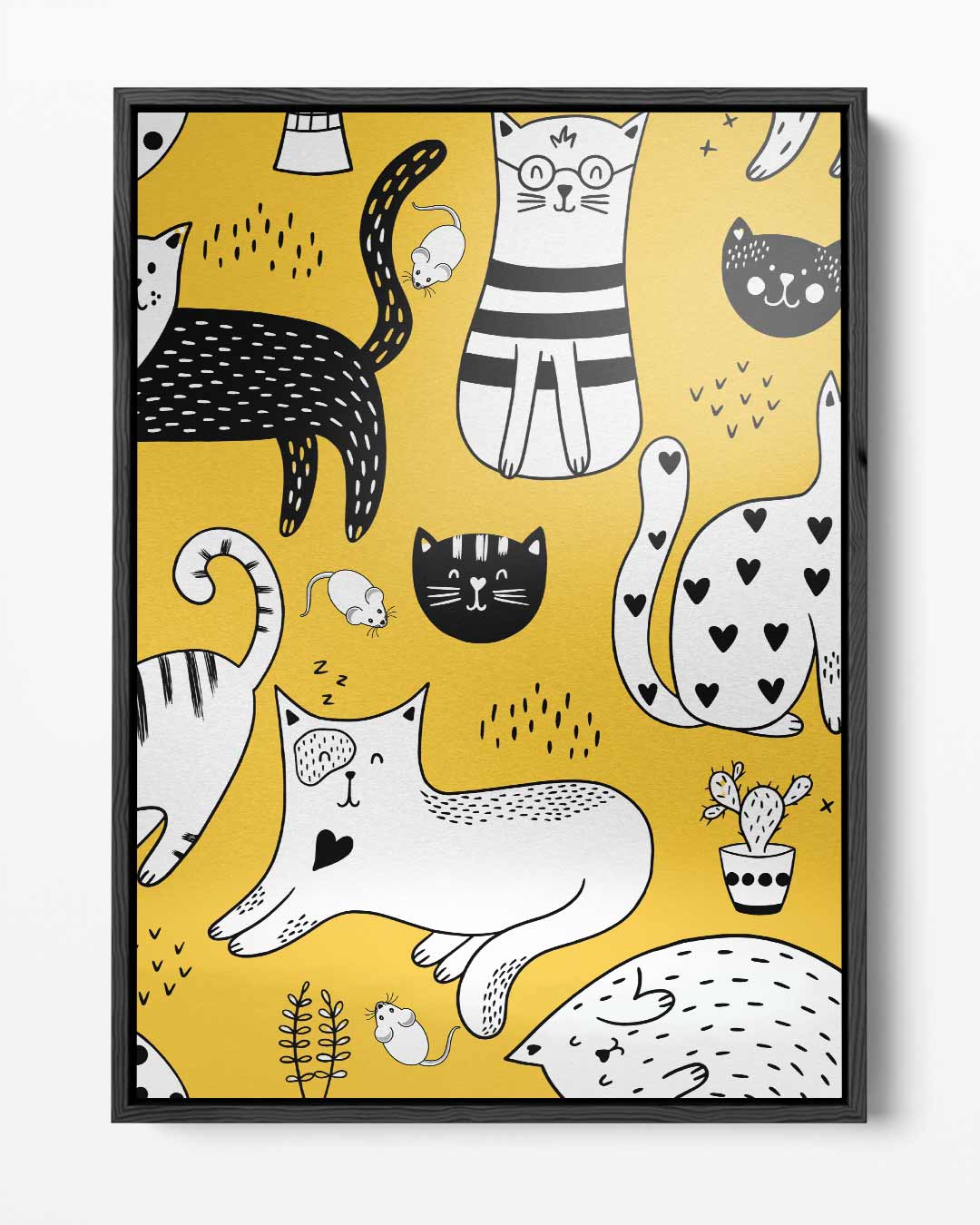 Speelse Katten Illustratie – portret kunstwerk als wanddecoratie