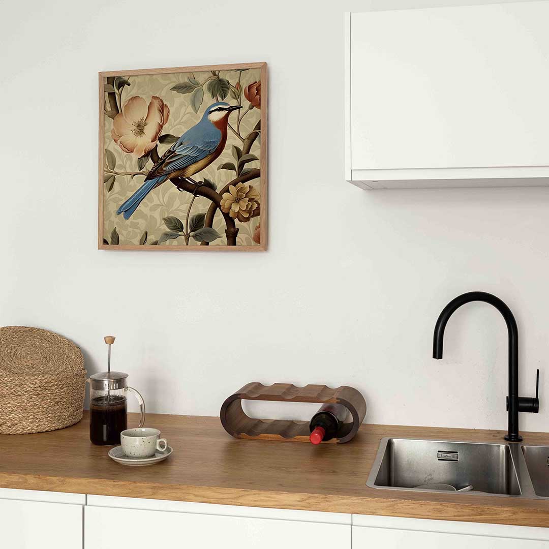 Vogel en bloemen – William Morris poster in vierkant formaat