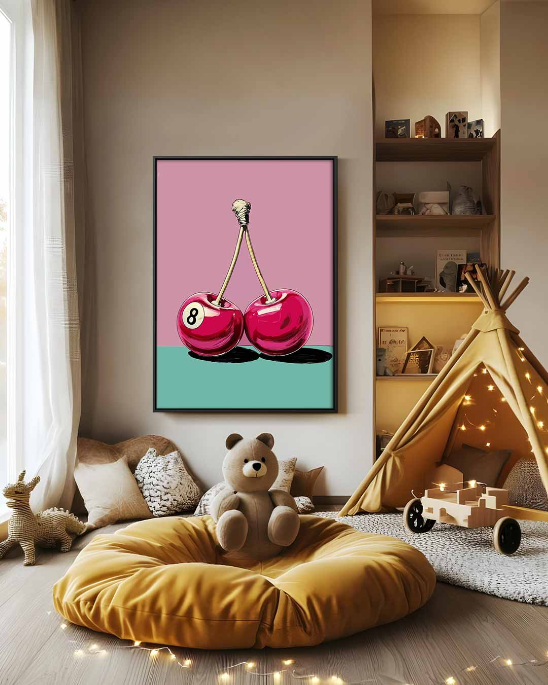 Cherries & 8 Ball – modern portret kunstwerk van WallArtistic