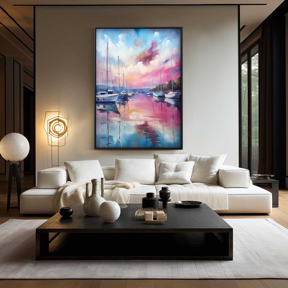 Zonsondergang Aan Het Water – kunstwerk met zwarte baklijst