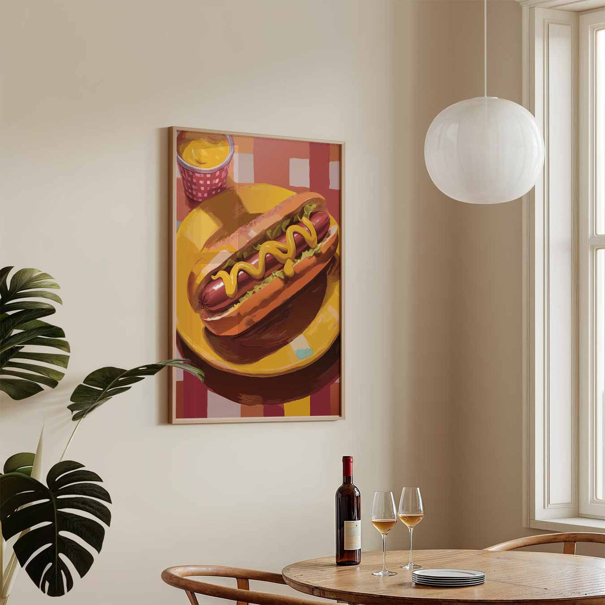 Vrolijke Hotdog – keukenposter in staand formaat
