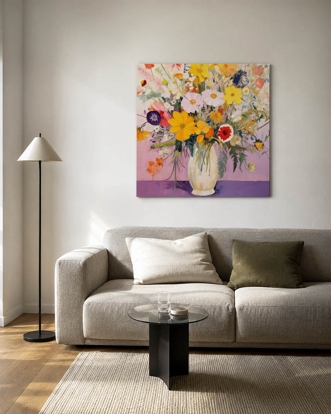 Bloemenpracht in vaas kunstwerk – detailweergave – dit toont een levendig boeket bloemen in een vaas, met een harmonieuze mix