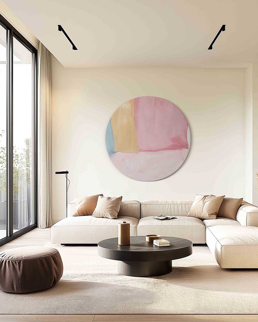 Abstracte pastelkleuren – kleurrijke muurcirkel als ronde wanddecoratie