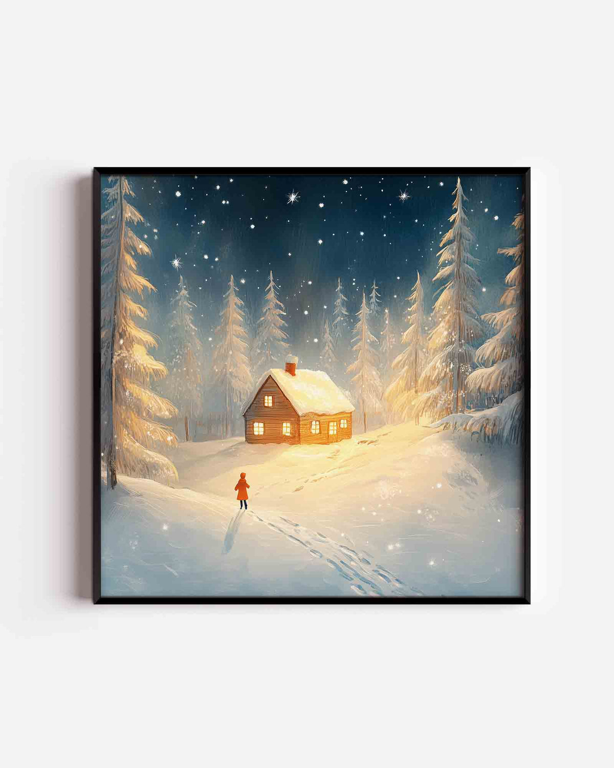 Sneeuwlandschap met huis – vierkante kinderposter als wanddecoratie
