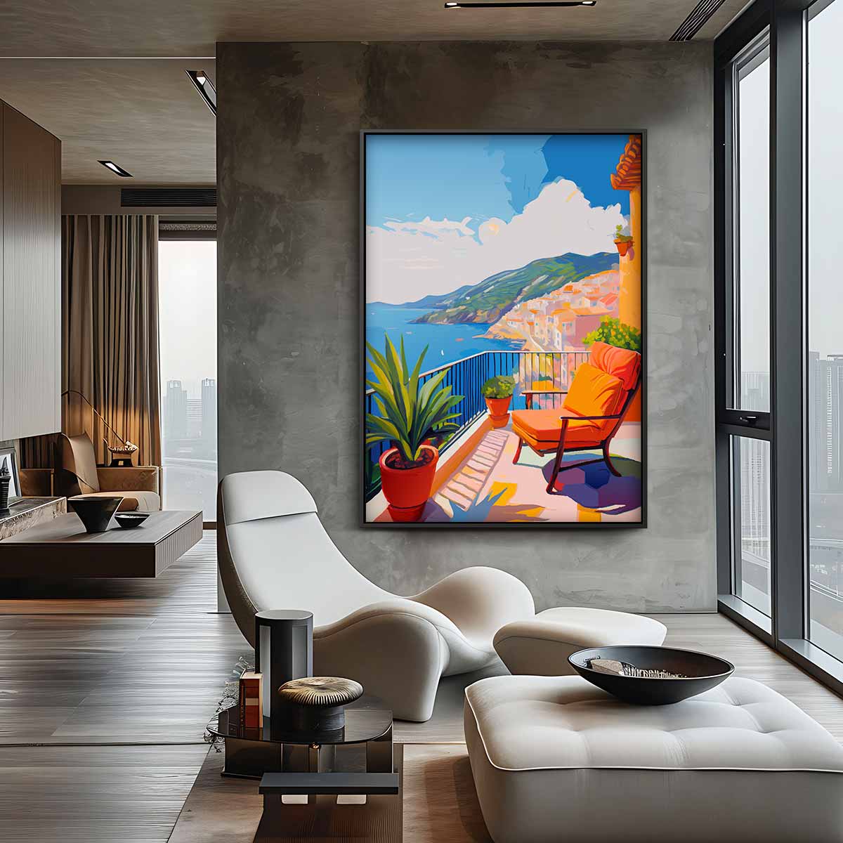Zonnige Terrasdromen – canvas wanddecoratie in portret formaat