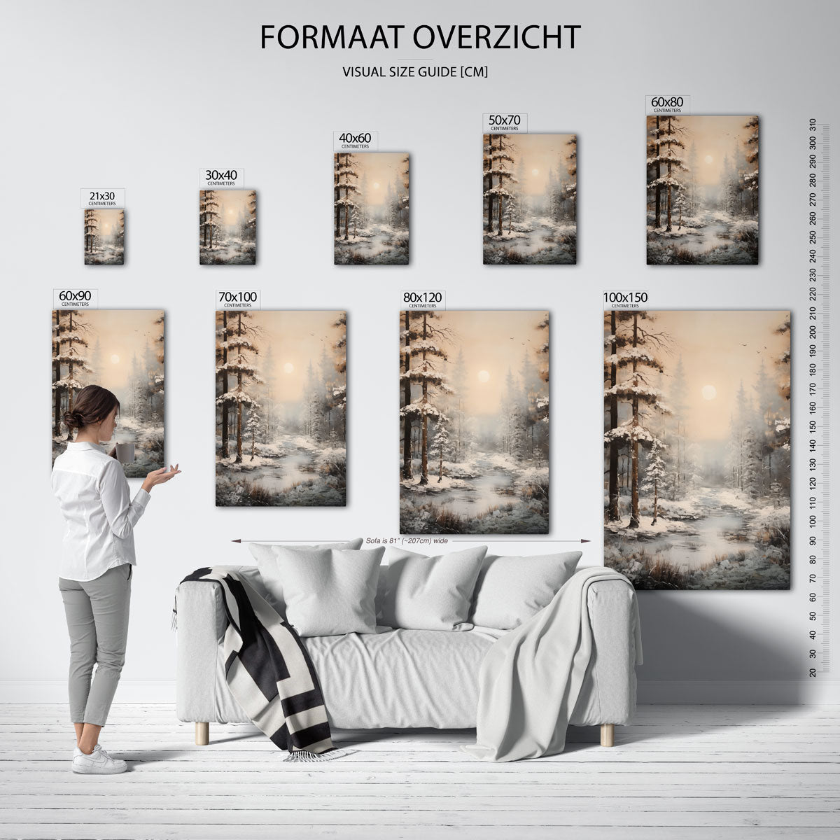 Sneeuwlandschap met bomen – staande muurposter met botanisch thema