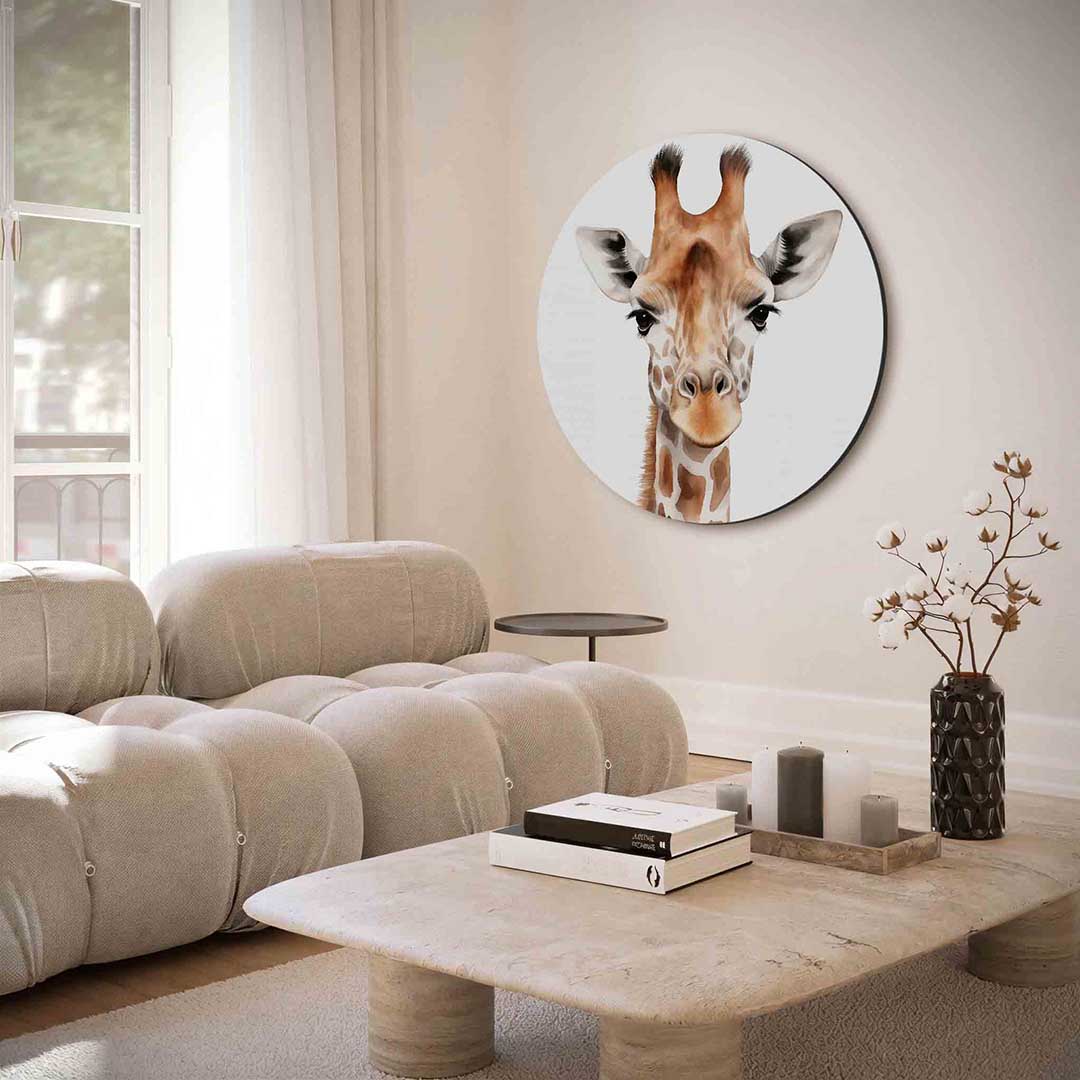Giraffe portret – portret muurcirkel als ronde muurdecoratie